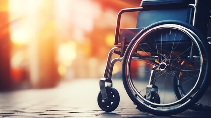 Man in wheelchair with physical disability mobility disorder. Close-up with copy space.