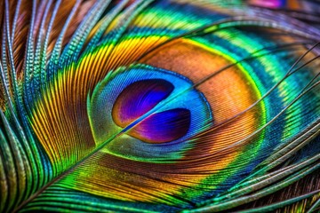 Fototapeta premium Vibrant colors and intricate patterns of peacock feather