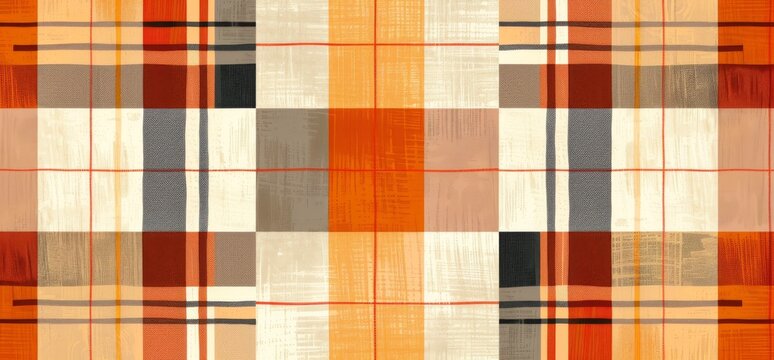 Autumn plaid pattern with warm colors in flat graphic style