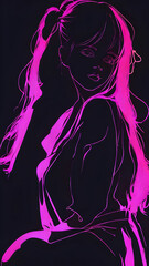 A Lady with outlines of glowing Neon Lights
