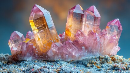 Tourmaline gemstone specimen on pastel background for text or design, geology crystal rock image