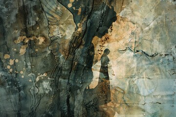 A painting of a mythical creature, depicting a woman with wings attached to a wall