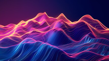 Fototapeta premium Abstract Concept of a Mountainous Terrain Rendered in Flowing Colored Lines for a Dynamic Effect, abstract background with glowing lines