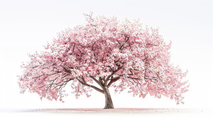Cherry Blossom Tree: A lifelike image of a cherry blossom tree in full bloom with delicate pink flowers, set against a stark white background