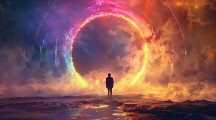 Man in Front of Colorful Tunnel