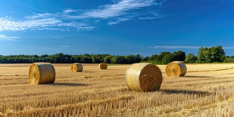 Fototapeta premium Hay Bales in Field with Trees