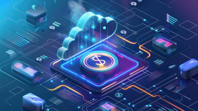 Cloud Computing Cost Efficiency, cost efficiency in cloud computing with an image showing pay-per-use pricing models, resource optimization techniques, AI