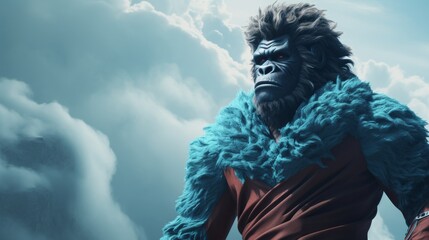 Obraz premium A powerful gorilla superhero stands against a cloudy sky