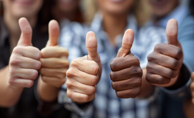 Group of business people giving thumbs up for success and teamwork