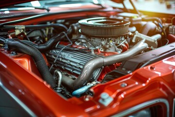 Fototapeta premium process of painting on the car - the painter works with a black paint spray gun, applying it to the door and other car parts. Beautiful simple AI generated image in 4K, unique.