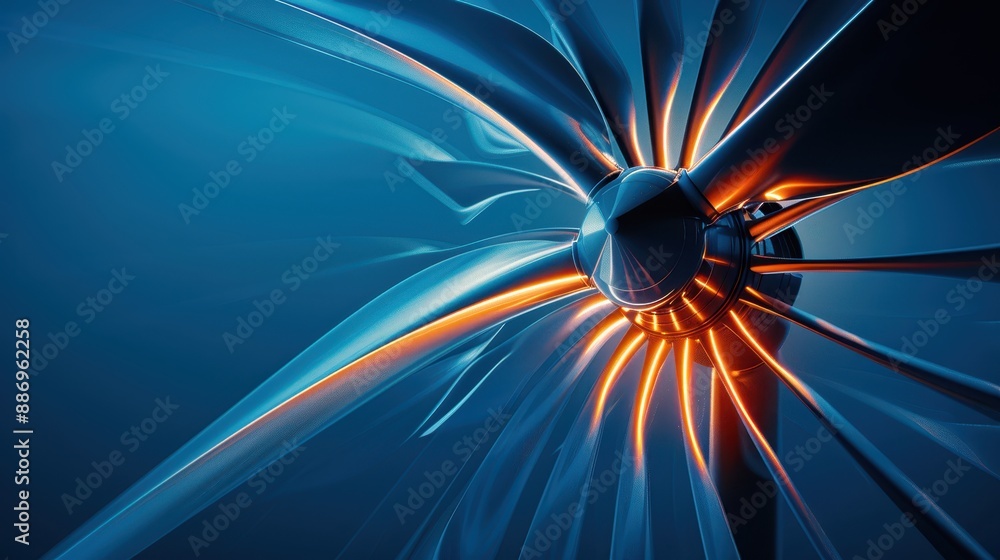 Poster dynamic abstract background with futuristic mechanical design, blending blue and orange hues, creati