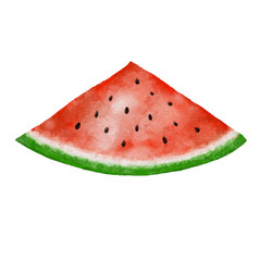 Triangle slice of watery watermelon draw in watercolor style