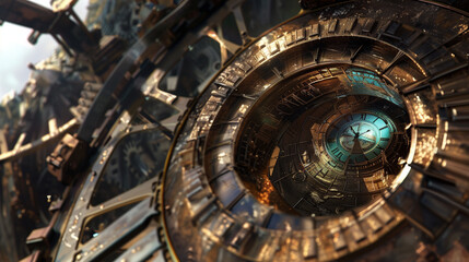 Obraz premium time machine appearing in a historical setting, blending futuristic and ancient elements, detailed view of the time machine and surroundings, dramatic and captivating scene 