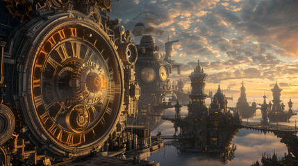 Fototapeta premium time machine appearing in a historical setting, blending futuristic and ancient elements, detailed view of the time machine and surroundings, dramatic and captivating scene 