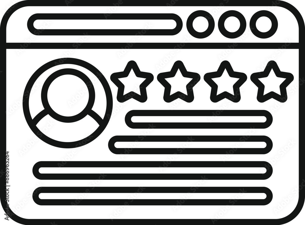 Poster simple line icon representing positive customer feedback with five stars rating on a website
