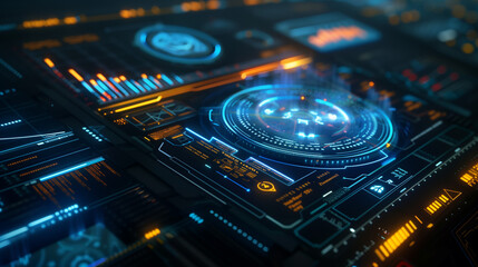 Fototapeta premium digital media icons interconnected with glowing lines, futuristic and high-tech design