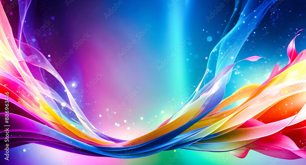 Poster Abstract Rainbow Flowing Lines with Bokeh Lights