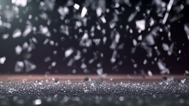 Shattered glass pieces VFX effect isolated on a black background