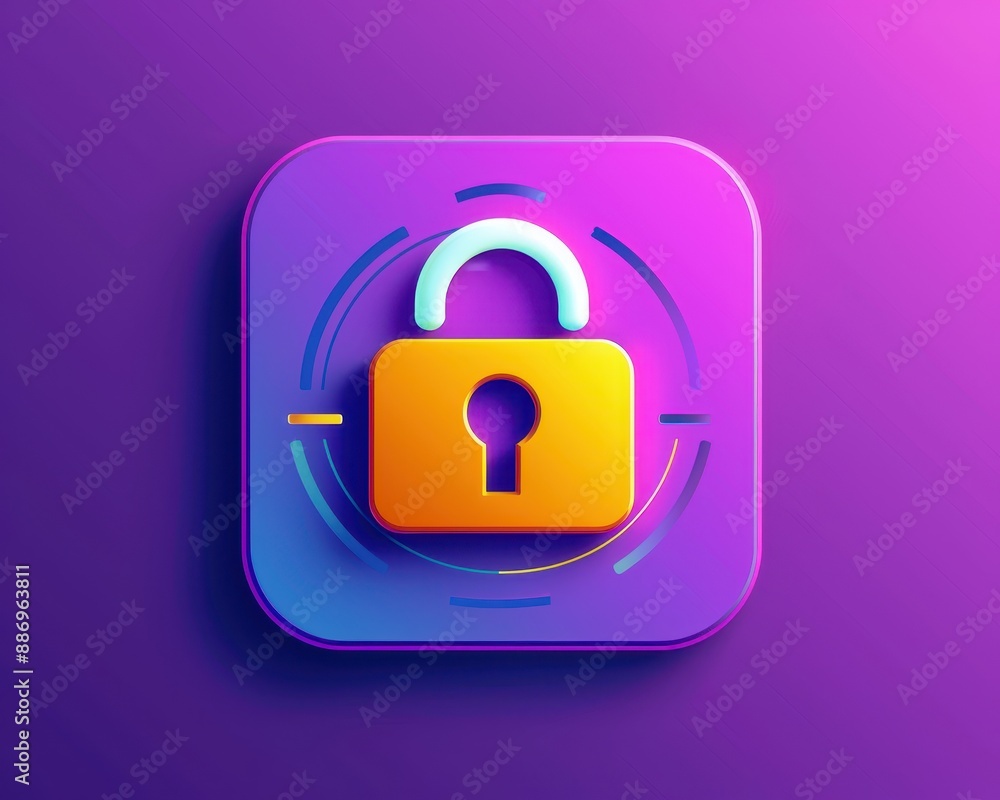 Poster modern icon of a padlock symbolizing cybersecurity. vibrant colors on a gradient background convey s