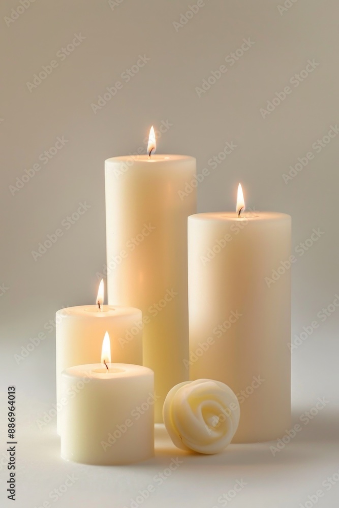 Poster a trio of candles placed side by side, ideal for use in still life photography or as a decorative el