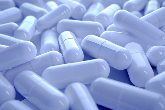 Capsule pills fall on a flag of Finland. The Pharmaceutical Industry in Finland - Medicine healthcare medicaments. 3d render animation . Beautiful simple AI generated image in 4K, unique.