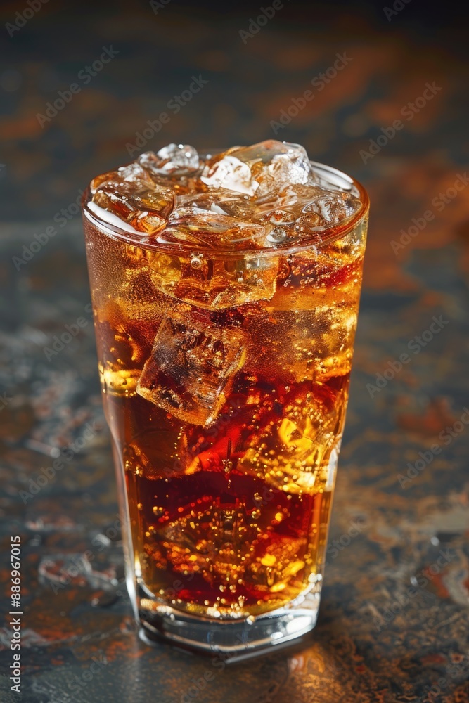 Poster ice-filled glass on table