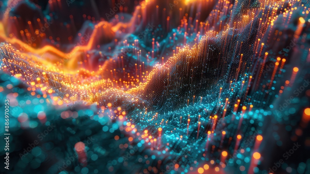 Poster the backbone of the digital age: glowing data flows through the vital 3d cloud network, generative a