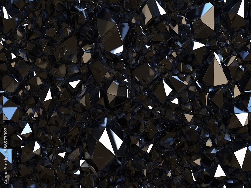 Wall mural faceted texture defines the 3d render of a black crystal backdrop