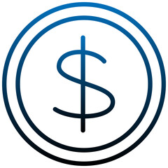 Vector icon of a dollar sign inside a circle. Blue gradient pictogram with thin lines isolated on transparent background. Ideal for financial, business, and economic designs