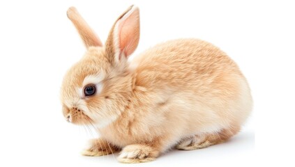 Fototapeta premium Cute Little Brown Bunny Sitting on White Background