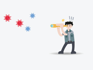 Vector Graphic of Man Surprised to See a Virus through a Pair of Binoculars,