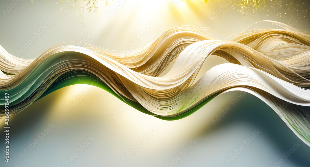 Poster abstract wave of paper with green and white color scheme