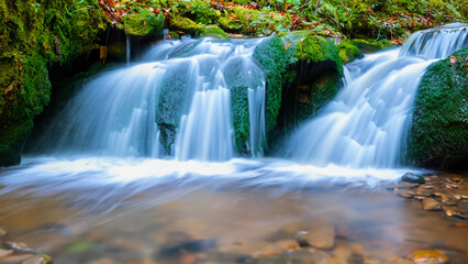 Multiple metaphysical natural deep green forest waterfalls landscape