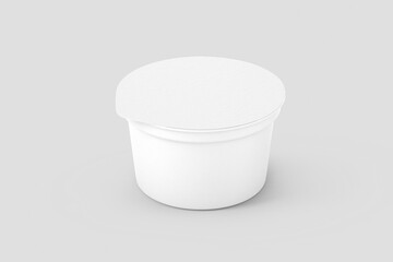 White Plastic Yoghurt Jar With Foil Cover container with foil cap for dessert, yogurt, ice cream, sour cream, snack, butter, margarine or cheese, Mock Up Template 3D rendering 3D illustration