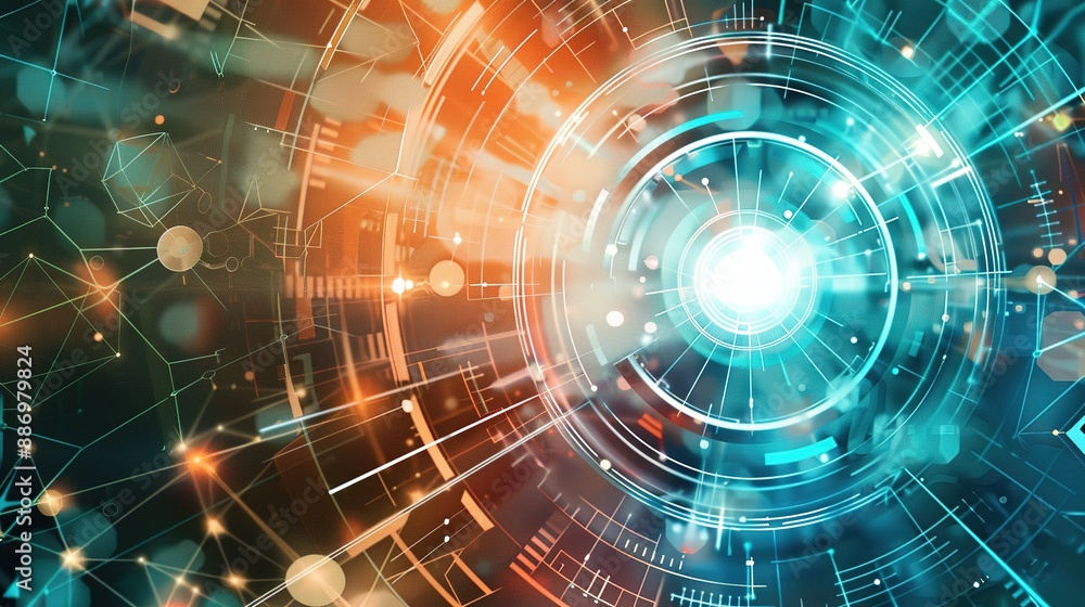 Poster abstract digital technology background with glowing circles and lines