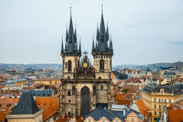 Prague, Czech Republic - City buildings and astronomical clock in Prague Square