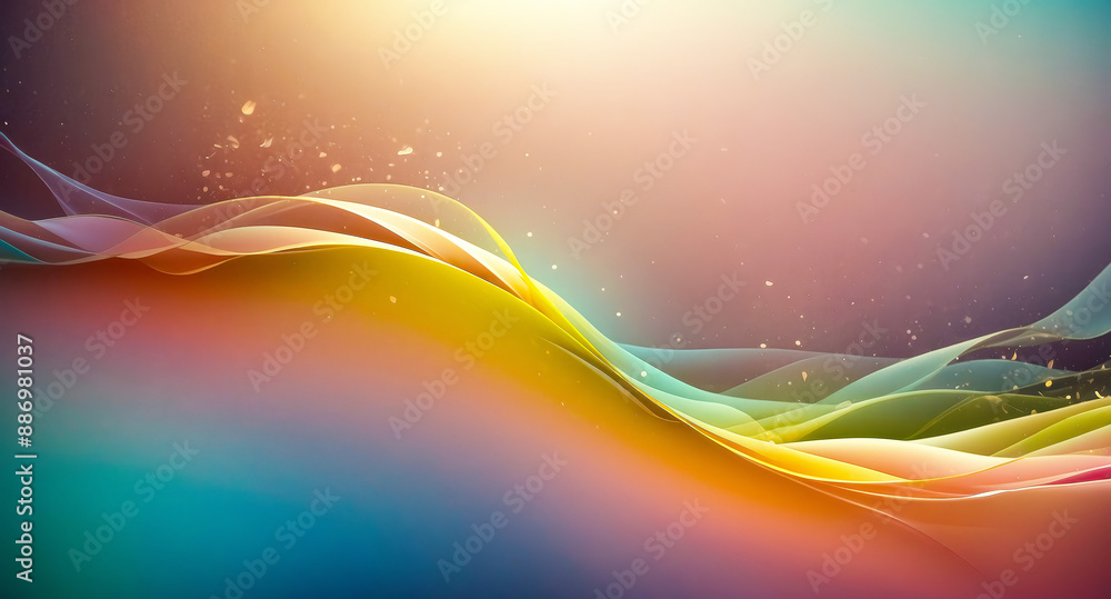 Aufkleber abstract colorful background with wavy lines and glowing particles