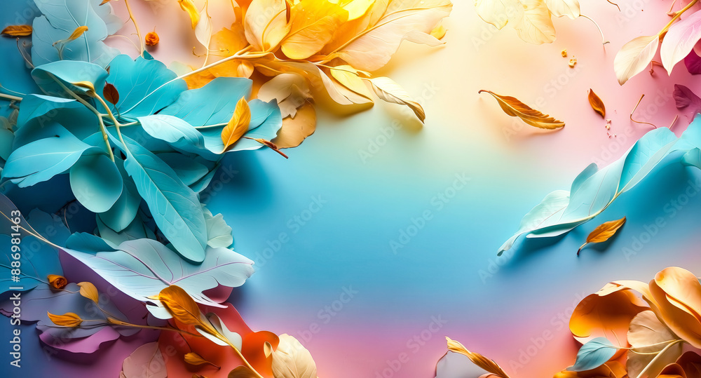 Canvas Prints Abstract Floral Background with Blue, Yellow, and Pink Leaves