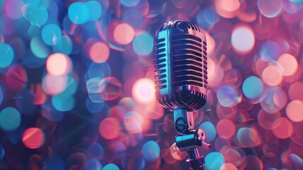 Vintage microphone with vibrant bokeh music theme Idea of singing