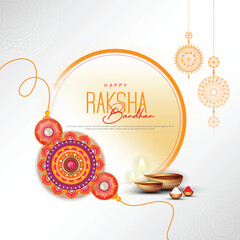 Happy raksha bandhan ceremony poster template design with decorative rakhi.