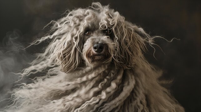Portrait of A Puli Dog with gorgeous hair