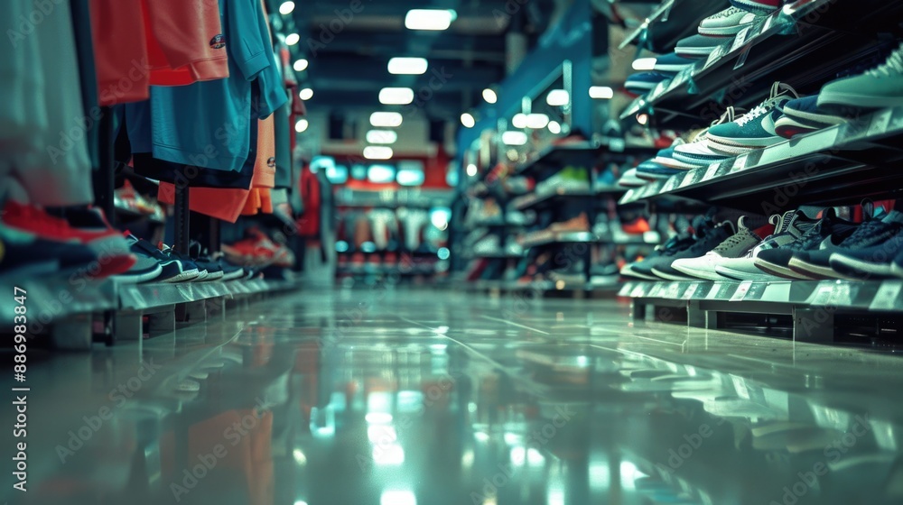 Poster shoes displayed on a store shelf