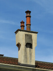 Detail of chimney in the historic city centre of Geneva. Switzerland.