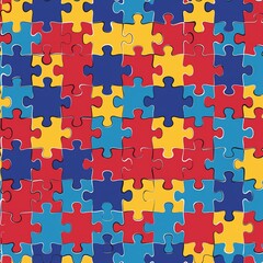 Colorful jigsaw puzzle pieces seamless pattern background, Ai generated