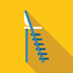 Blue folding chair with long shadow on yellow background, minimalist design