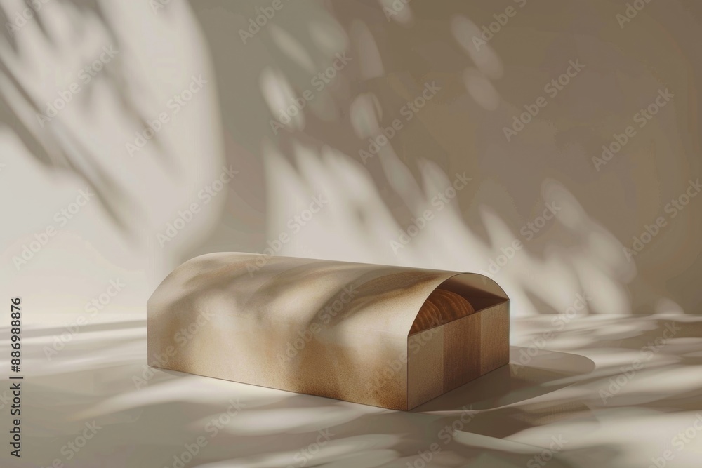 Poster a simple wooden box sits on a clean white surface, ideal for use as a prop in various settings