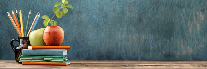 Back to school concept with chalkboard and school supplies