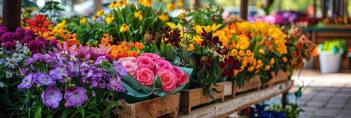 Colorful floral arrangement of flowers for sale at the farmer's market