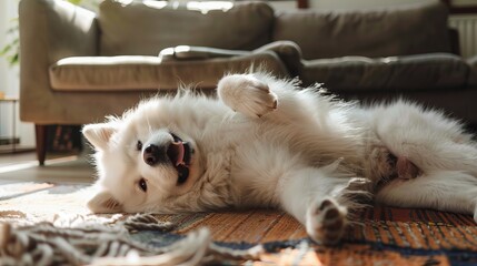 Fototapeta premium A Samoyed dog playing at home