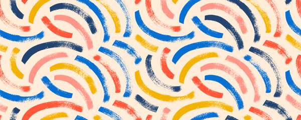 Aesthetic boho seamless pattern with bold brush drawn curved lines and arches. Neutral colored geometric art with organic thick curved lines. Vector geometric shapes seamless background. © Anastasiia Hevko